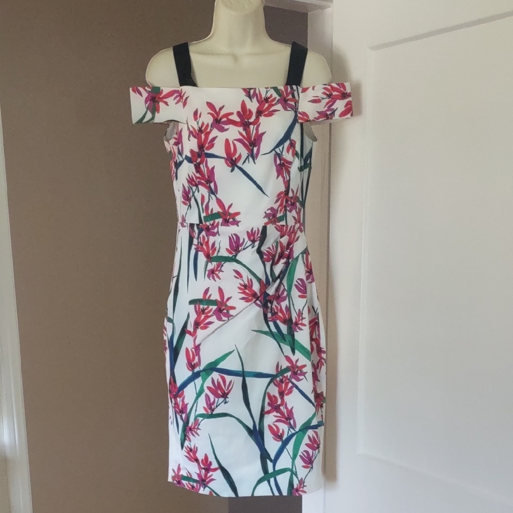 Karen Millen White and Pink Floral Dress - Size 8